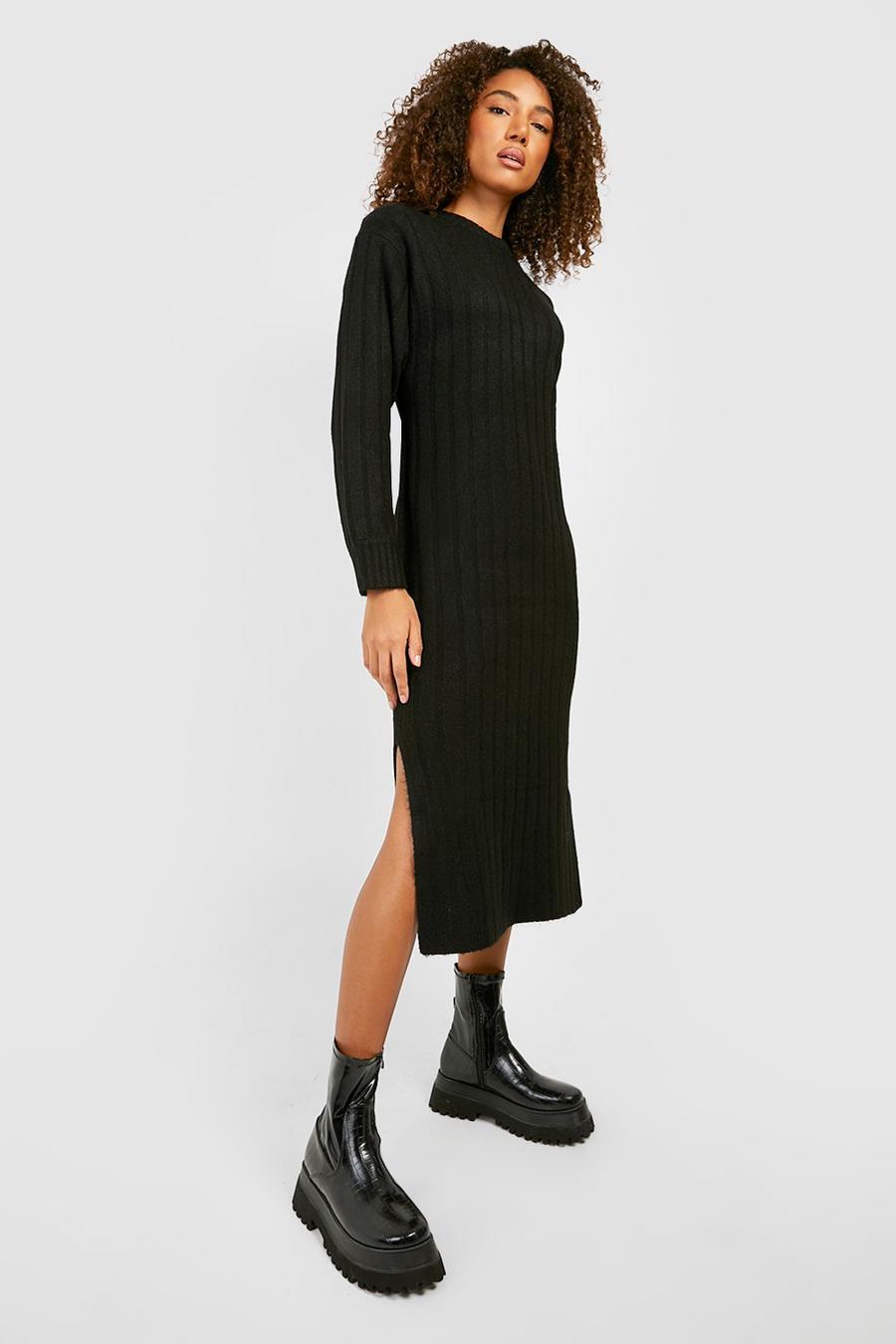 Black Tall Chunky Rib Soft Knitted Midi Dress image number 1