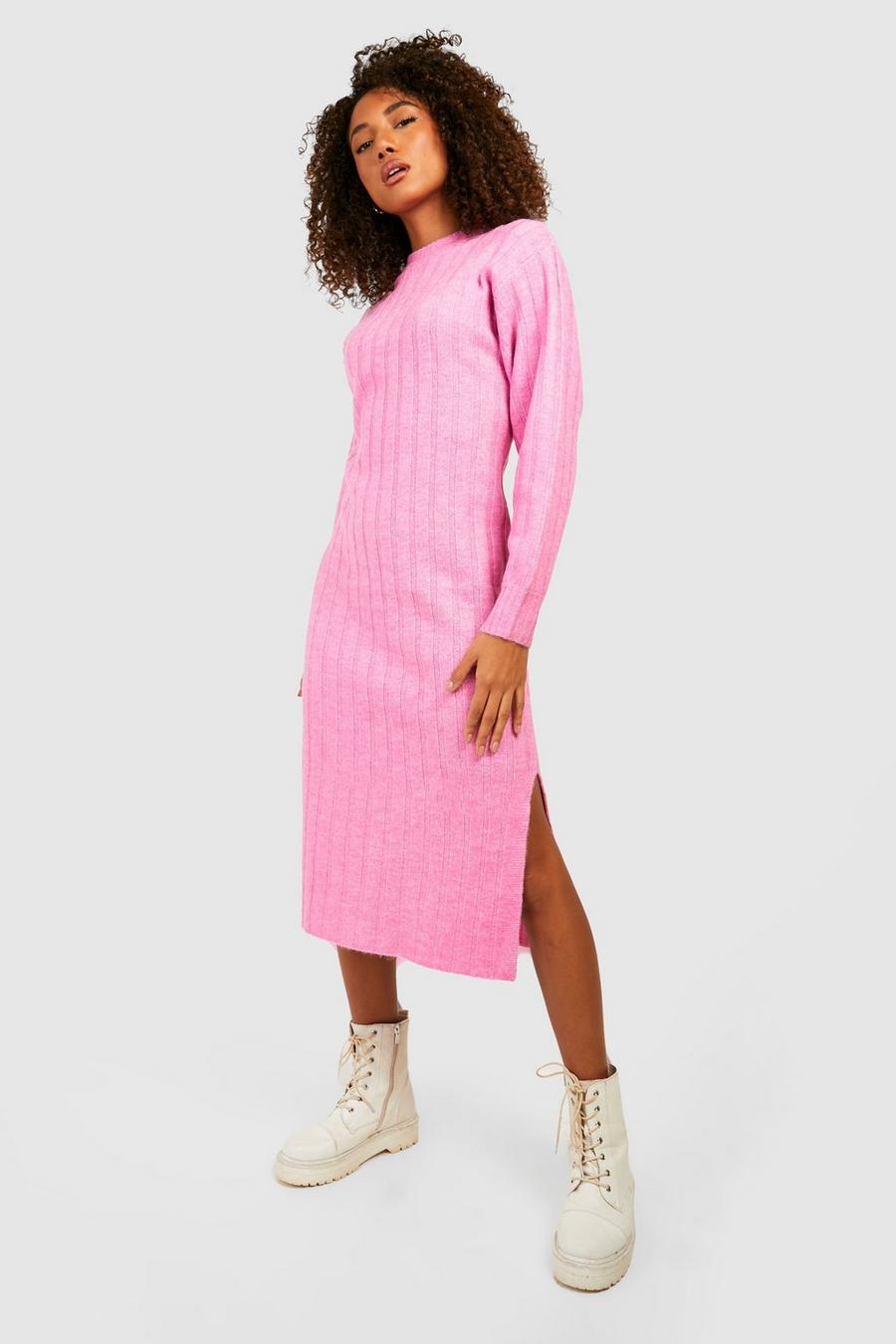 Pink Tall Chunky Rib Soft Knitted Midaxi Dress