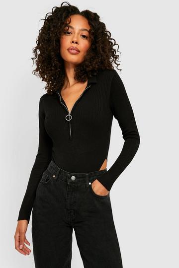 Tall Zip Up Knitted Bodysuit black