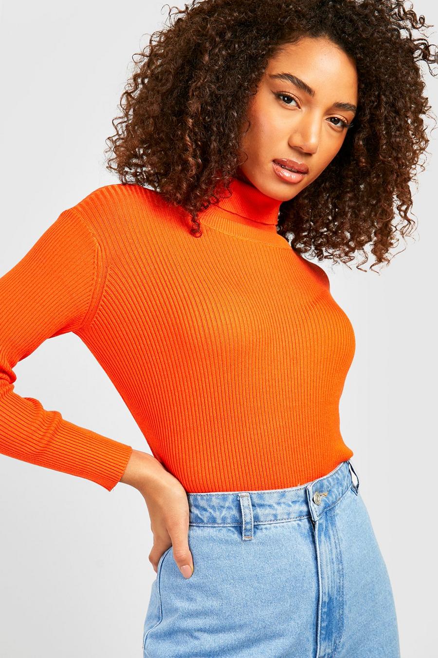 Orange Tall Fine Knit Turtleneck Sweater image number 1