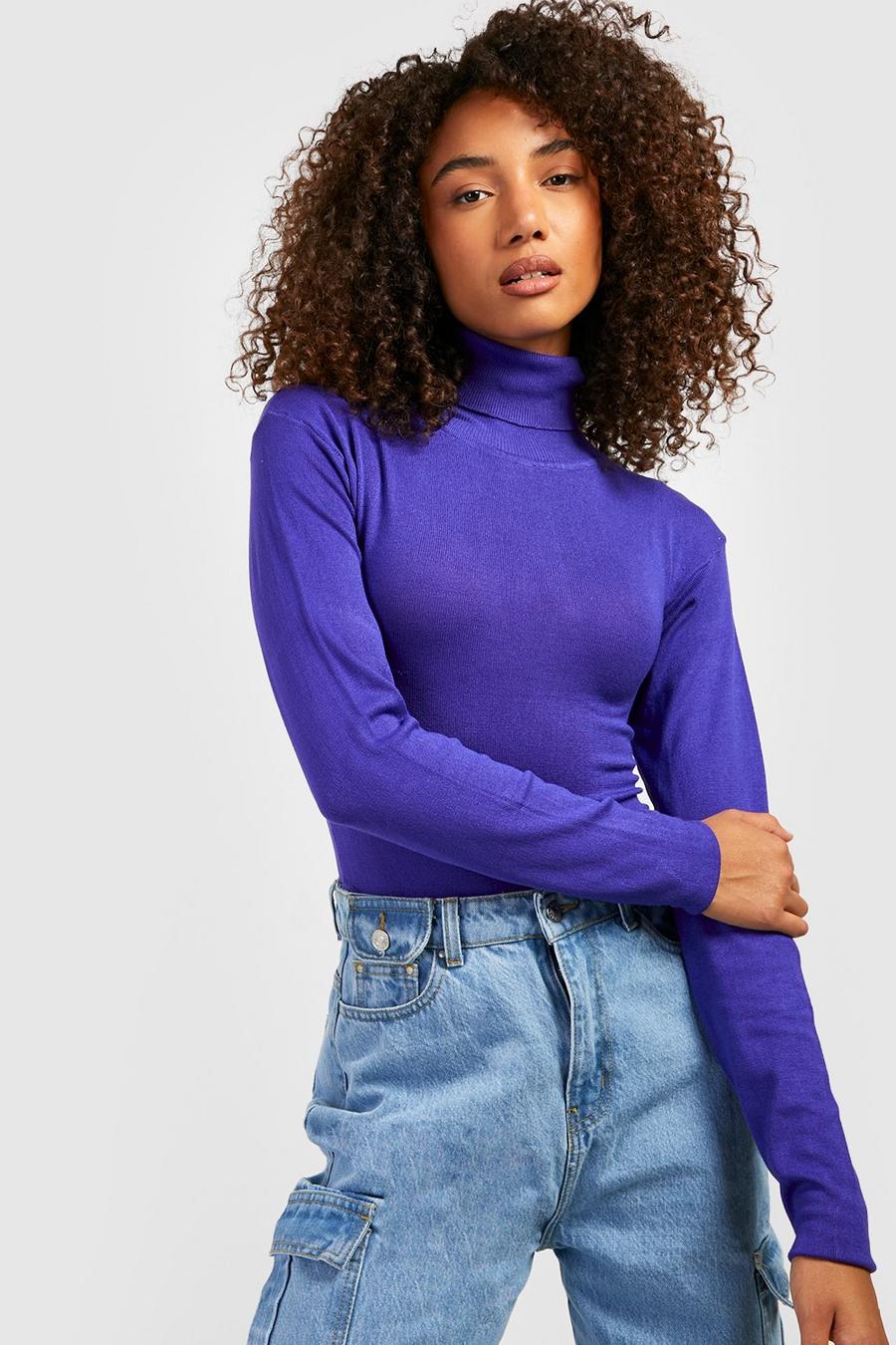 Purple Tall Soft Knit Turtleneck Bodysuit image number 1