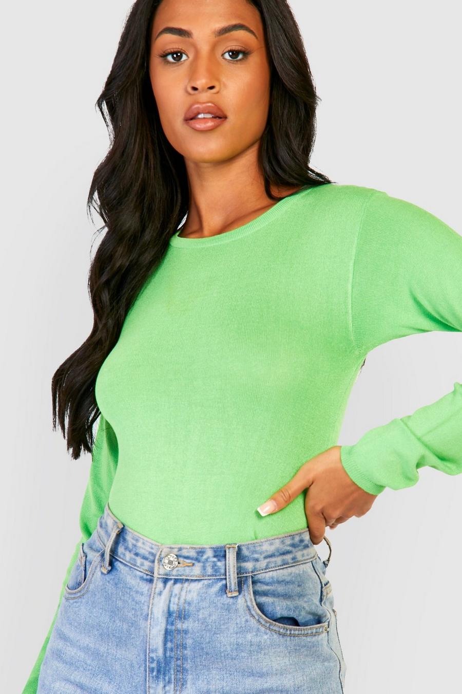 Apple green Tall Rib Knitted Crew Neck Bodysuit image number 1