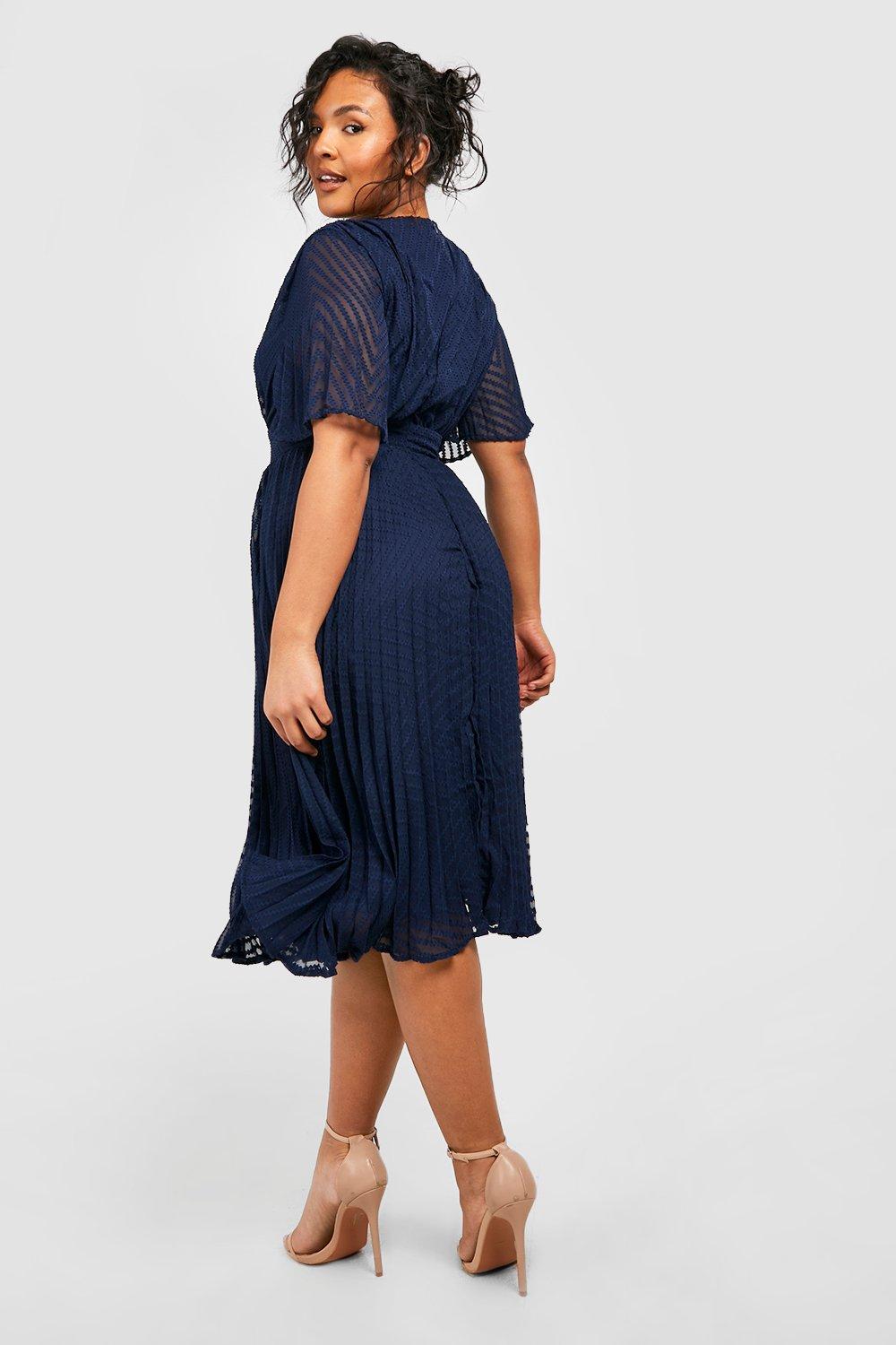 Plus Textured Chiffon Midi Skater Dress