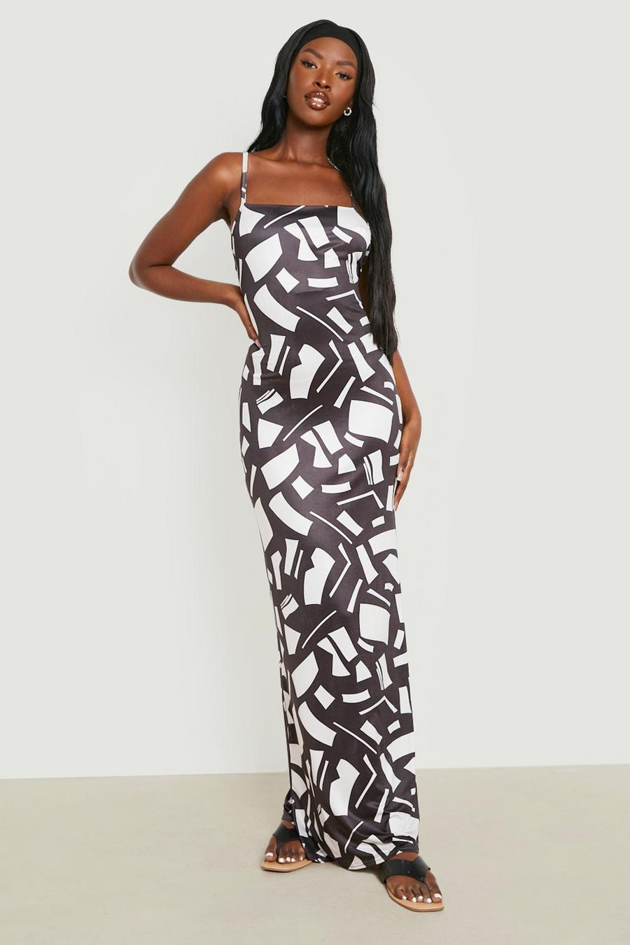 Black Slinky Cowl Neck Maxi Dress Abstract Print