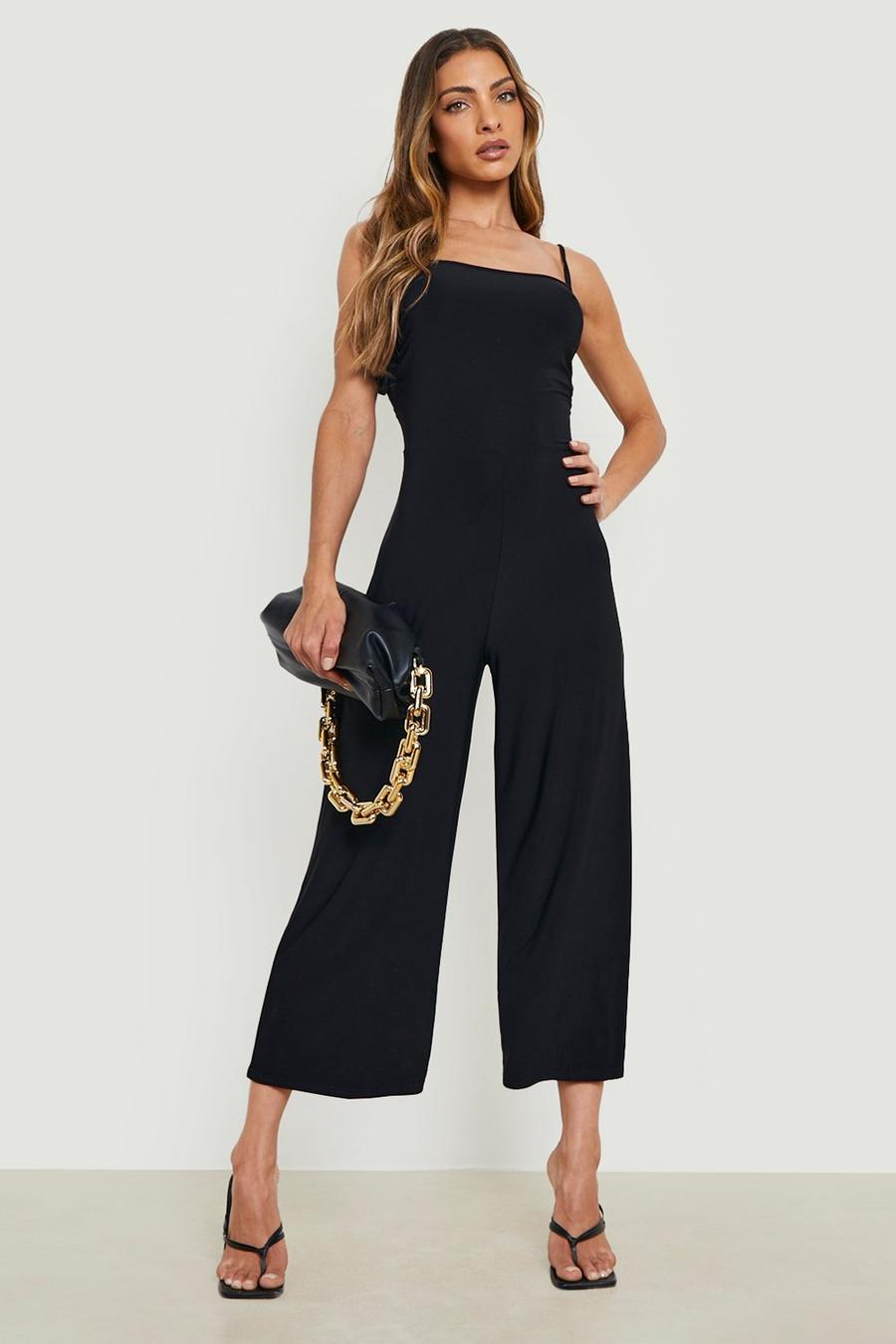 Black Strappy Slinky Cut Out Jumpsuit image number 1