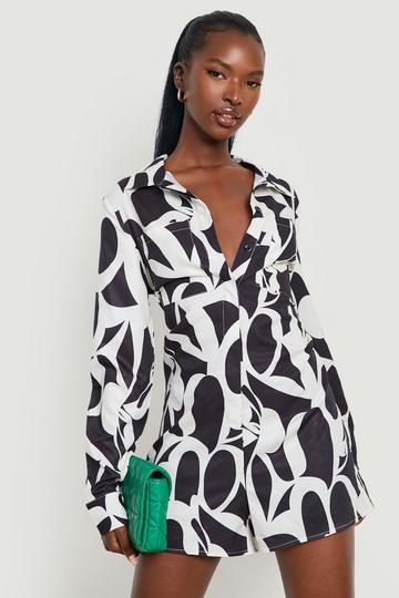 Black Abstract Printed Romper