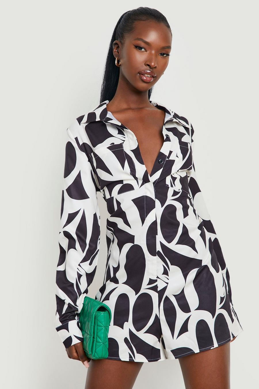 Black Abstract Printed Playsuit image number 1