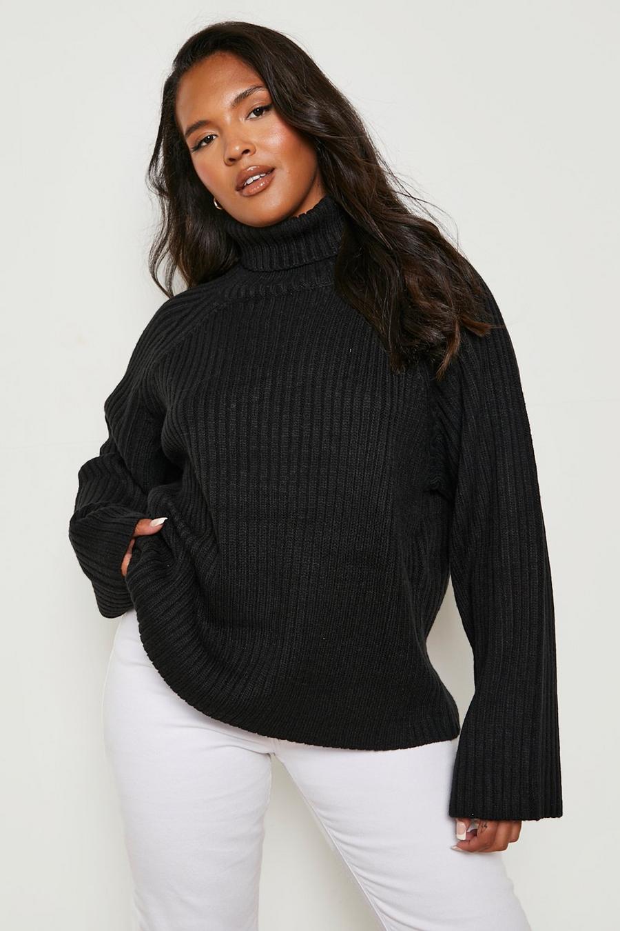 Black Plus Chunky Turtleneck Knit Sweater image number 1