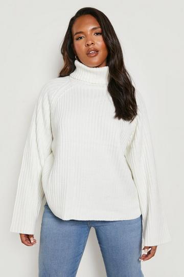 Plus Chunky Roll Neck Knit Jumper ivory