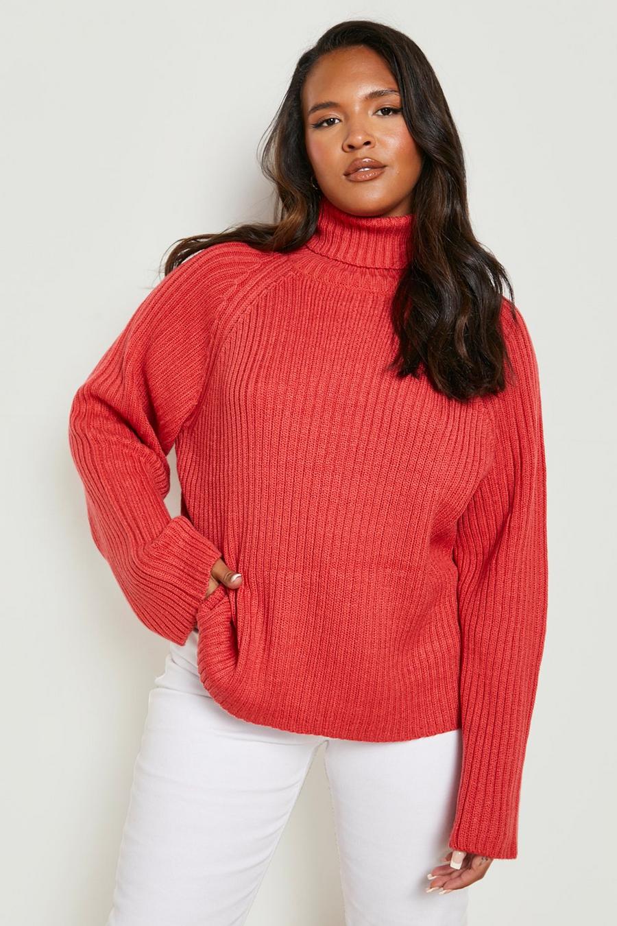 Orange Plus Chunky Turtleneck Knit Sweater image number 1