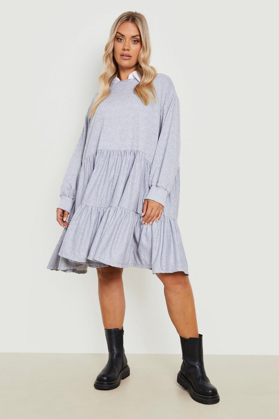 Grey Plus 2 In 1 Tiered Sweatshirt Dress
