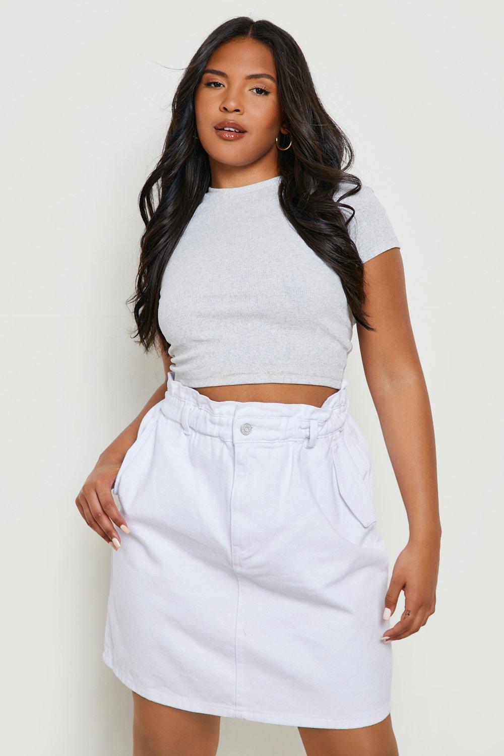 Plus size white sales jean skirt