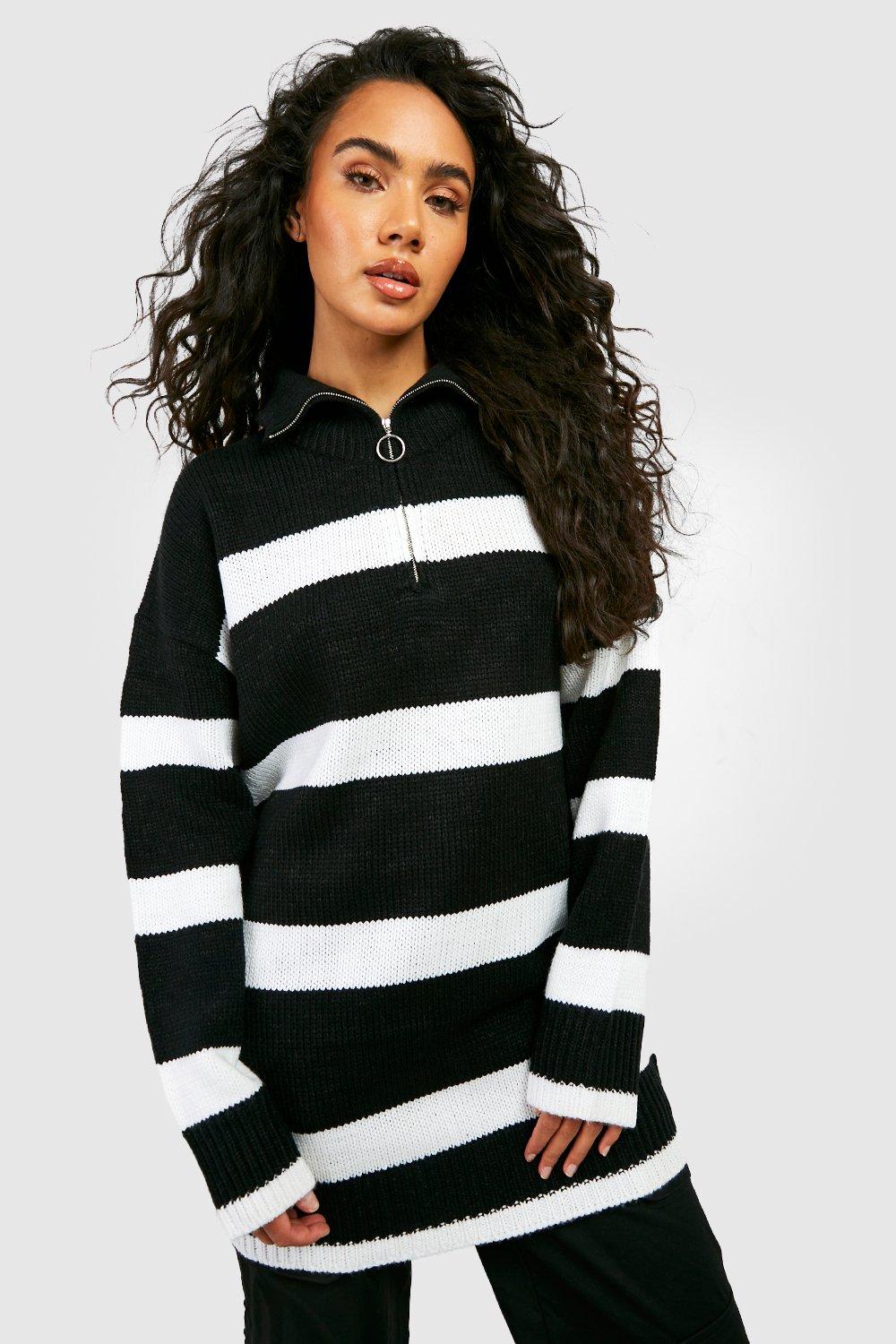 Half Zip Stripe Tunic Sweater | boohoo