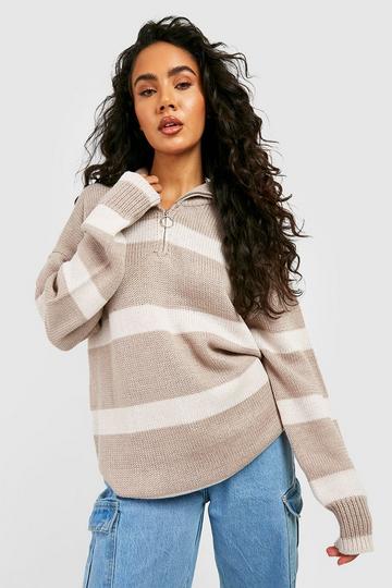 Half Zip Stripe Tunic Jumper steel