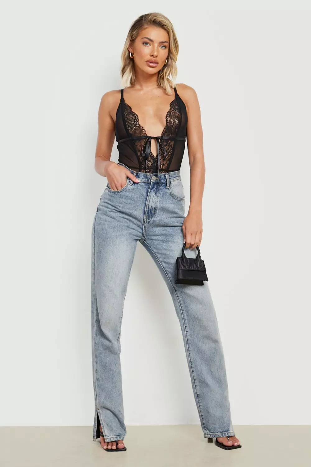 Black Lace Open Back Bodysuit alternative image