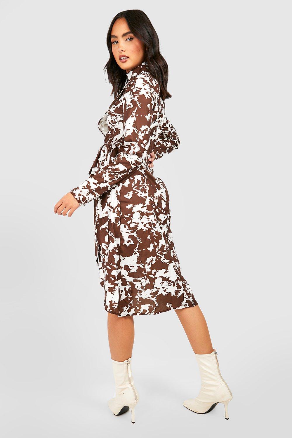 Midi Jurk Met Print, Hoge Hals En Mouwen | boohoo