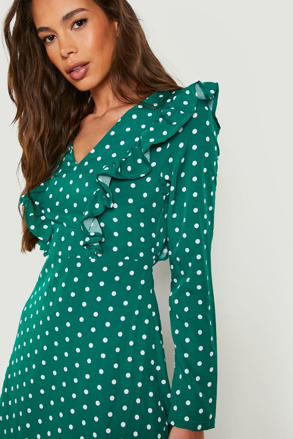 Boohoo green hot sale polka dot dress