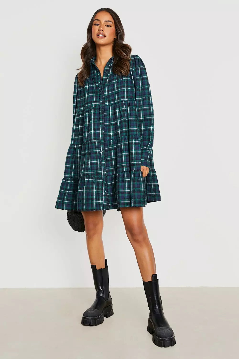 Oversized ruffle cheap hem shirt dress