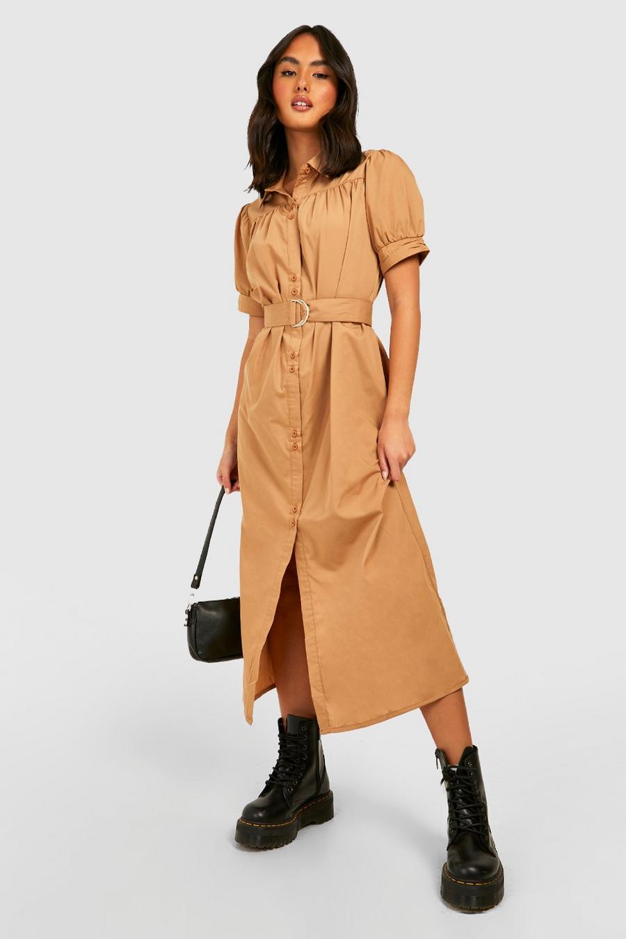 Stone Puff Sleeve Belted Shirt Dress image number 1