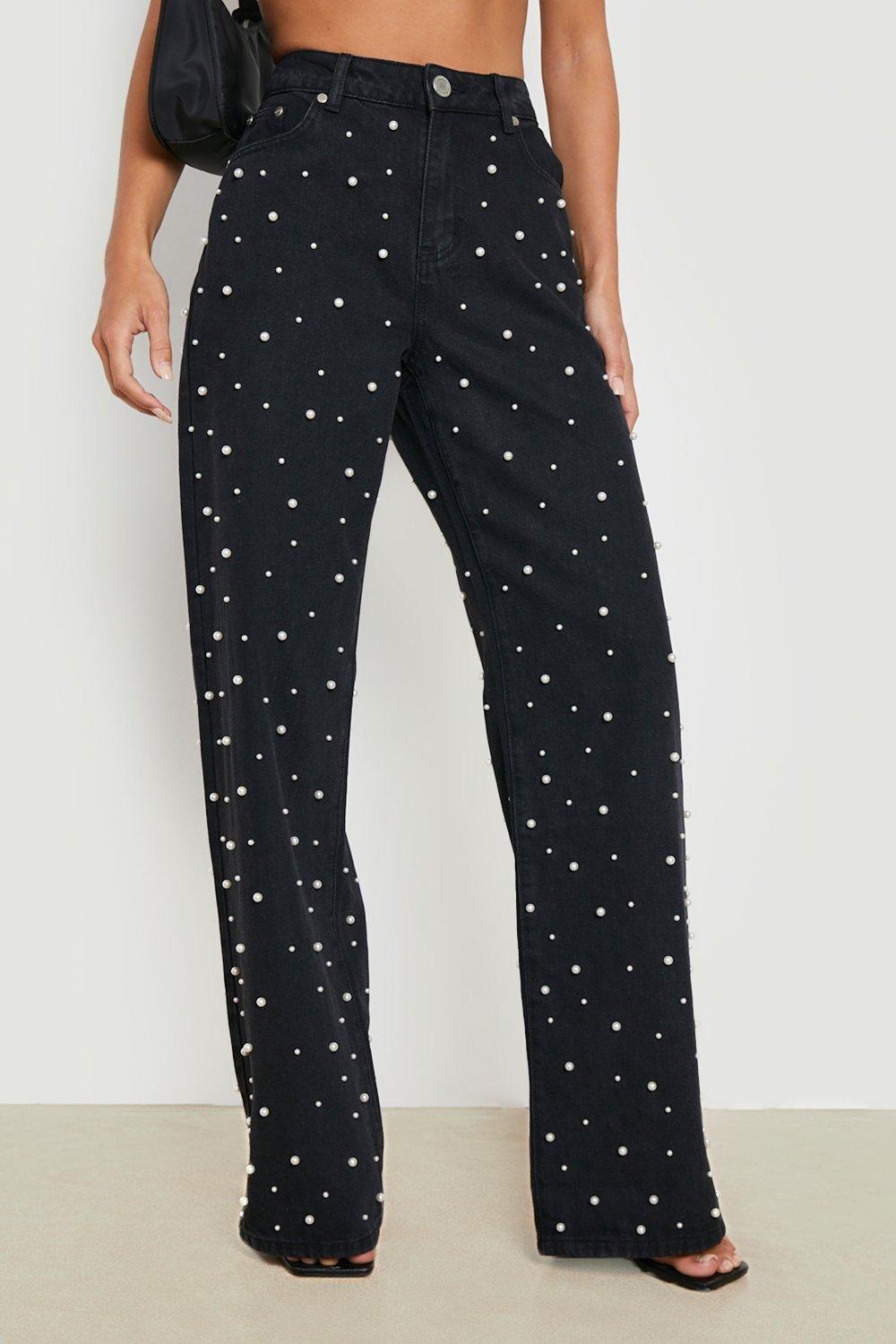 Jeans with pearls on hot sale them