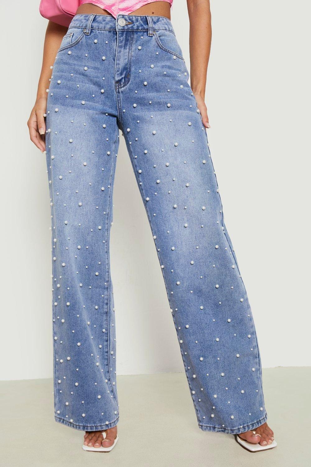 Jeans with hot sale pearls on