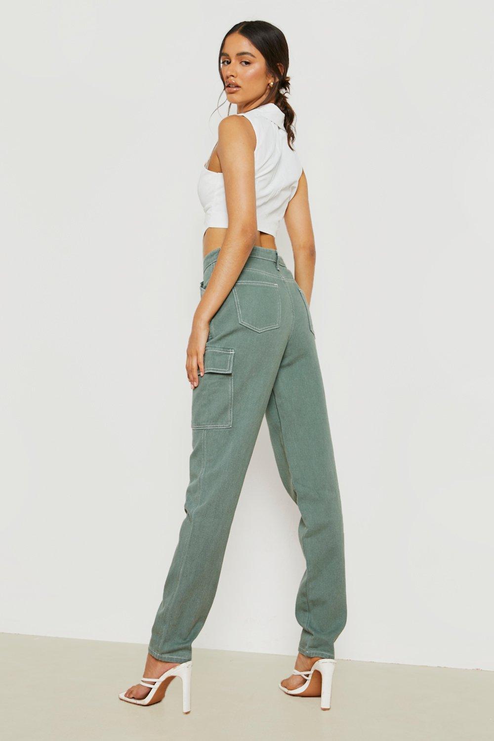 High Waisted Buckle Cargo Jeans