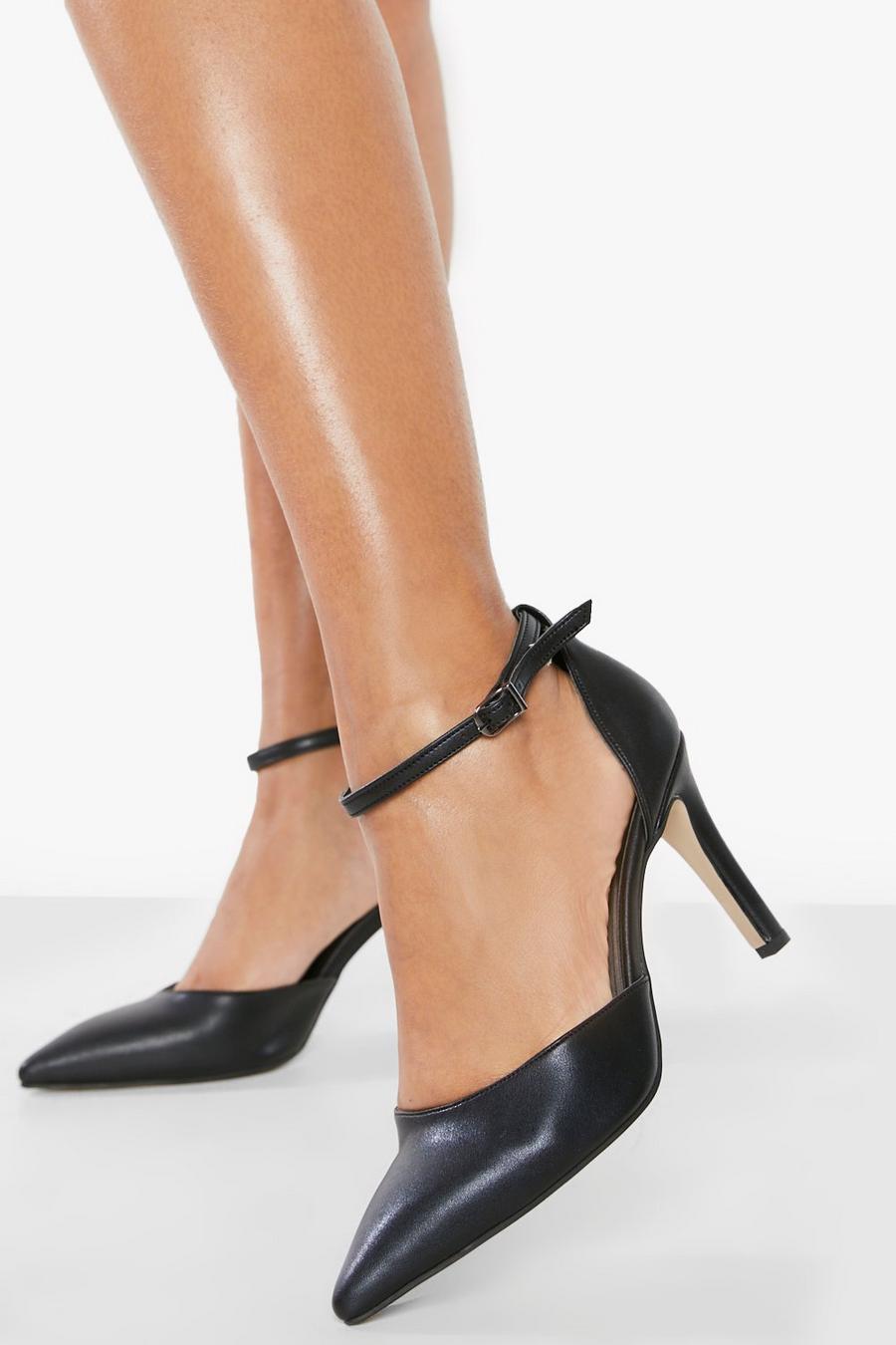 Black Ankle Strap Detail Court Heel
