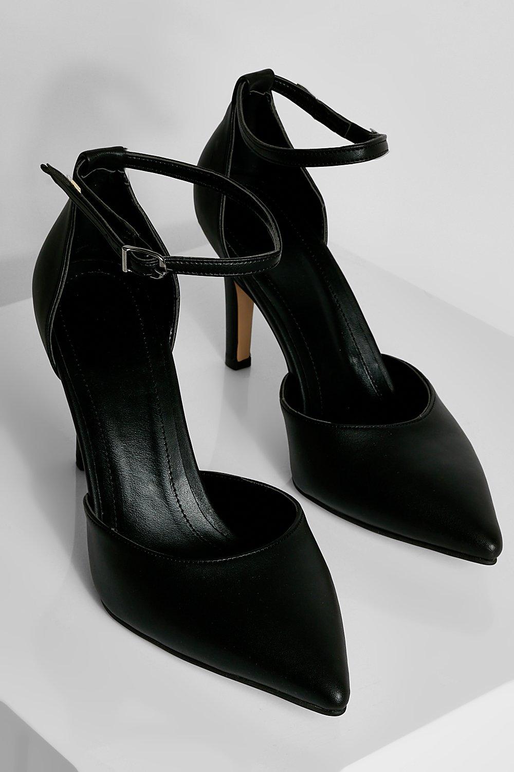 Black pointed court shoes with ankle strap hotsell