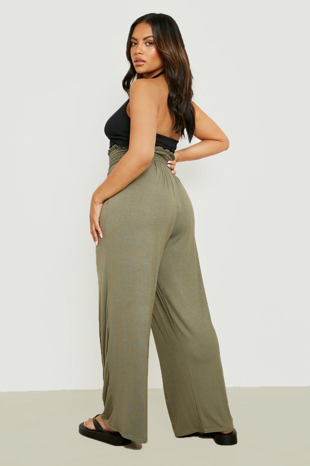 Women's Plus Shirred Waist Wide Leg Trousers