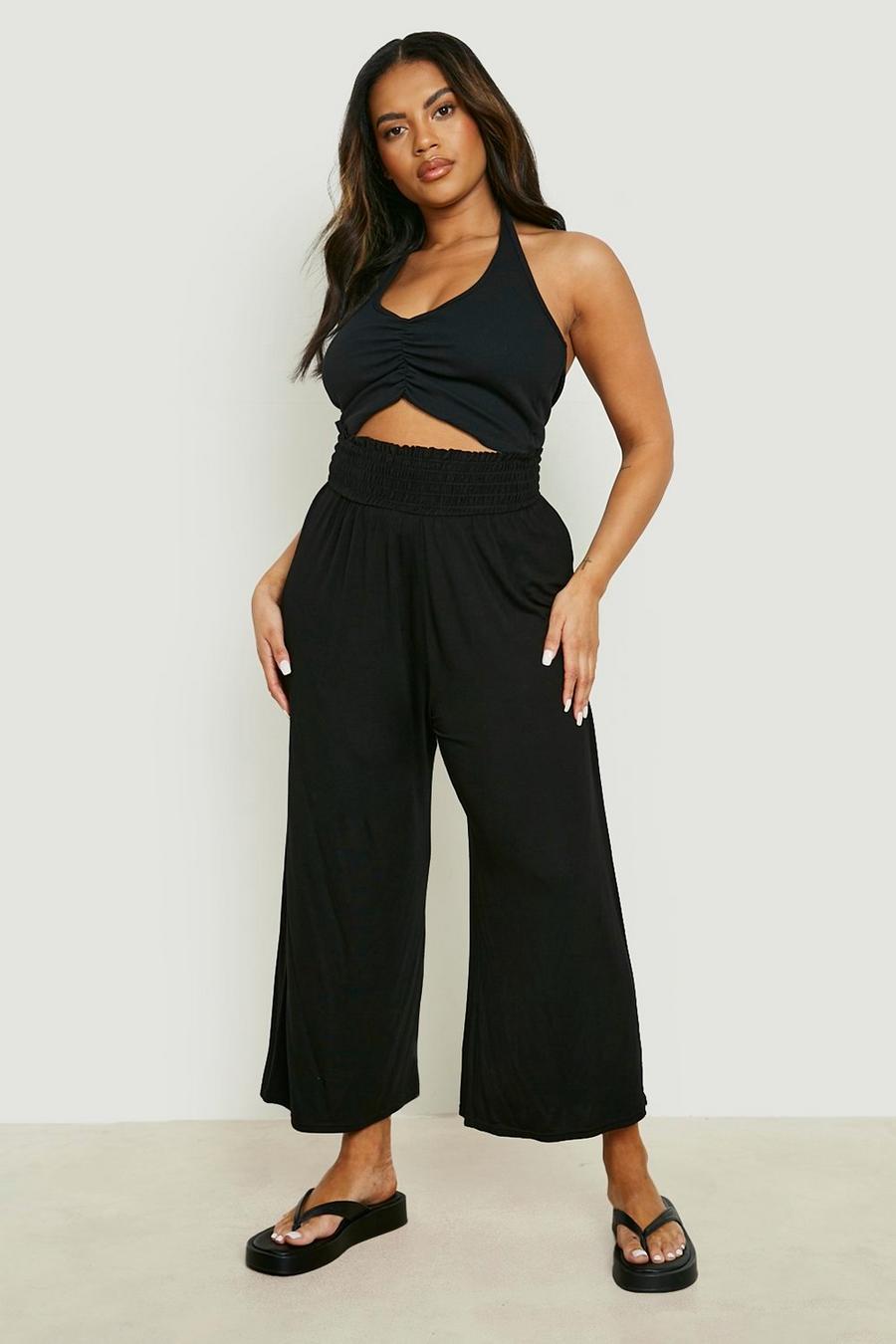 Black Plus Shirred Waist Jersey Culotte Trouser image number 1