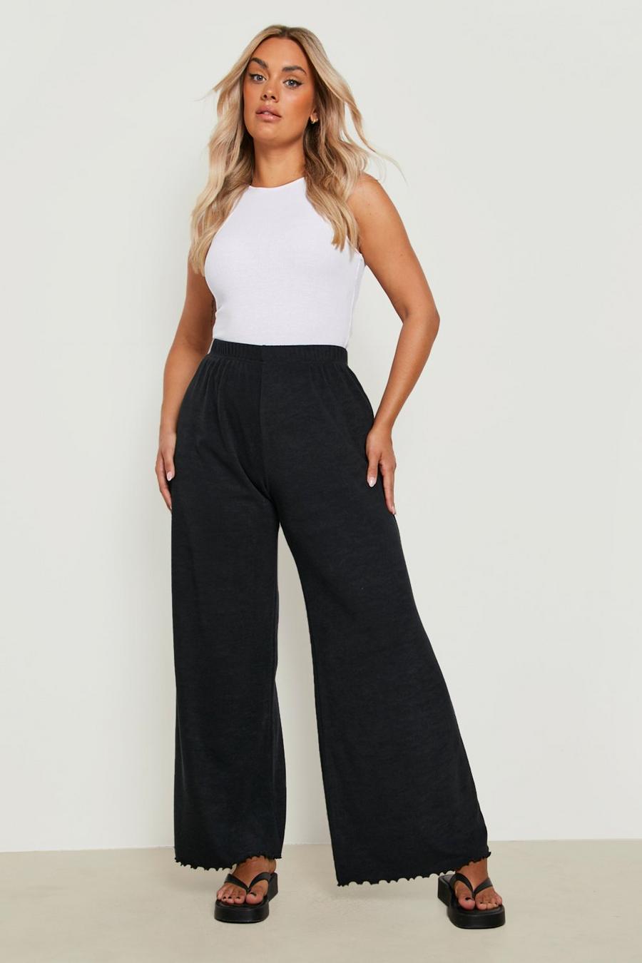 Grande taille - Pantalon large côtelé en coton, Black image number 1
