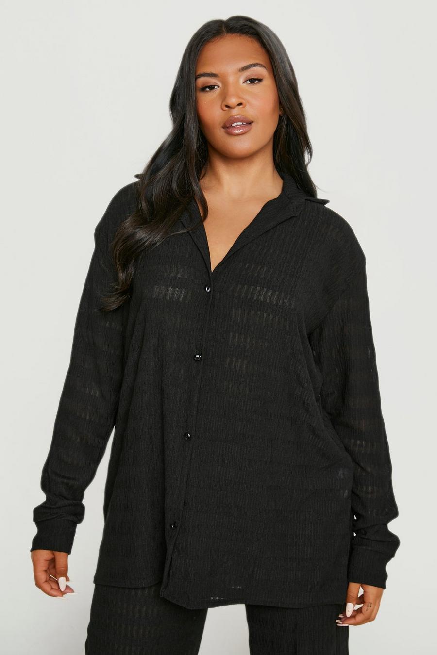 Black Plus Crinkle Stripe Oversized Shirt  image number 1