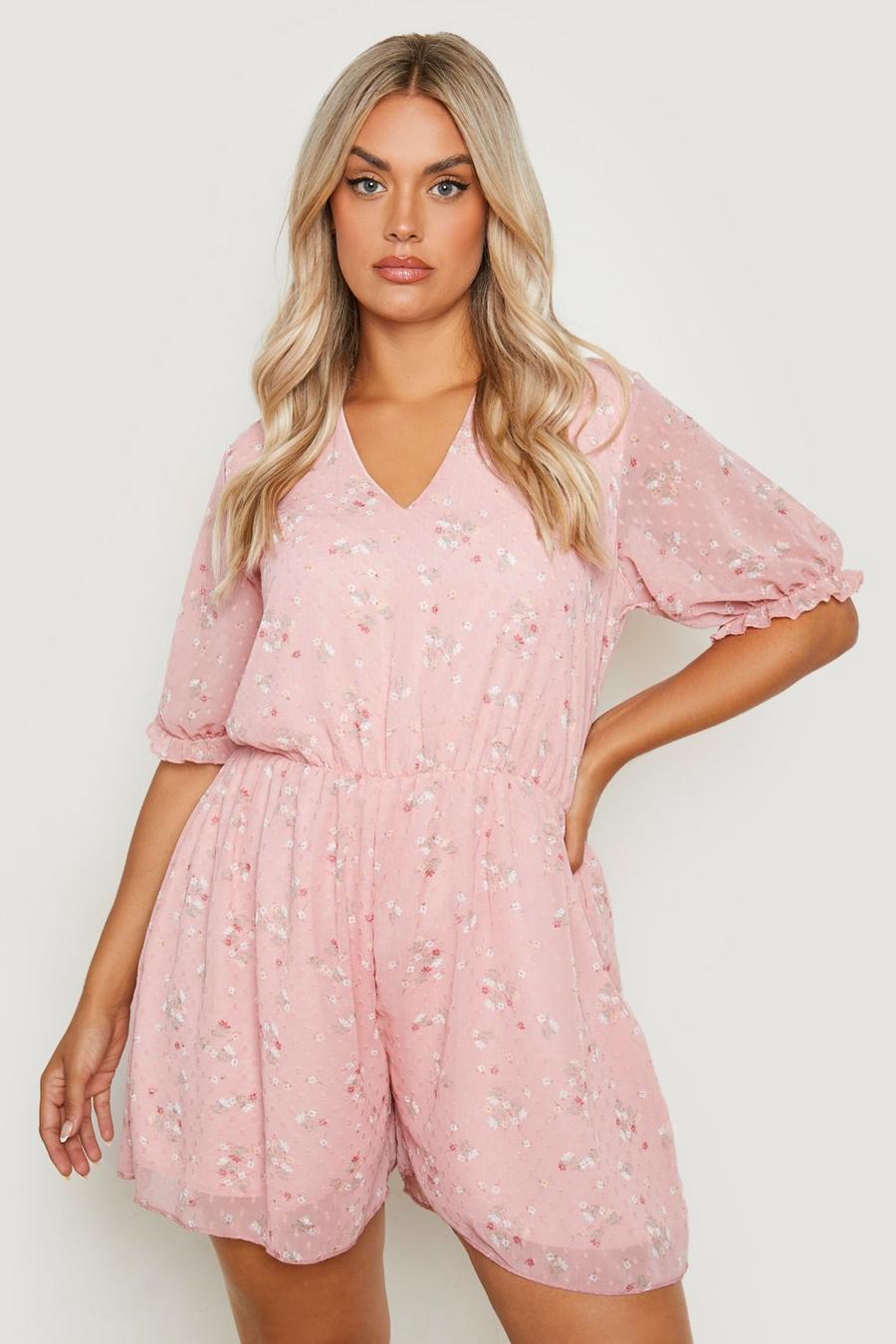 Pink Plus Woven Dobby Ditsy Floral Playsuit image number 1