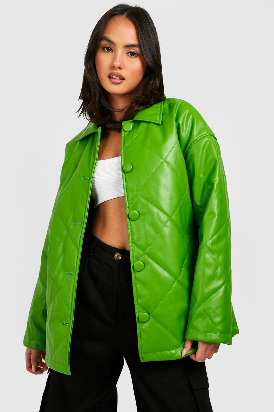 Bottle green Pu Quilted Jacket image number 1