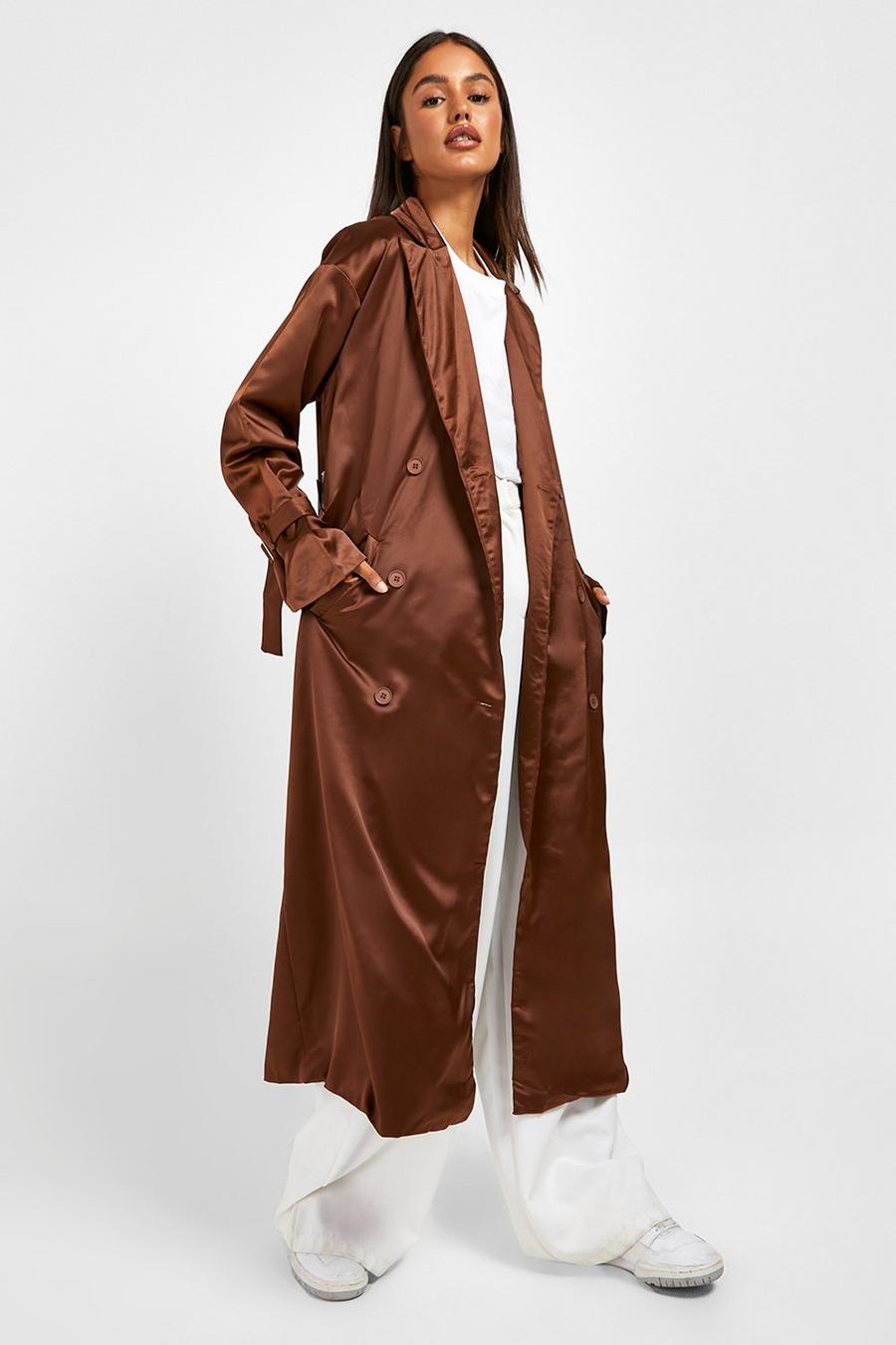 Trench oversize in raso, Chocolate image number 1