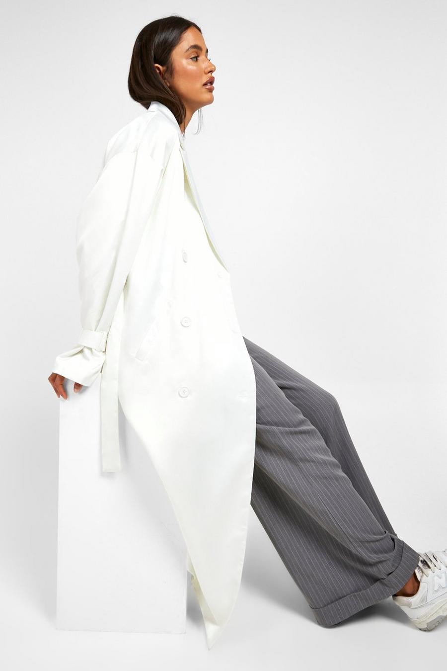 Trench oversize in raso, Cream image number 1