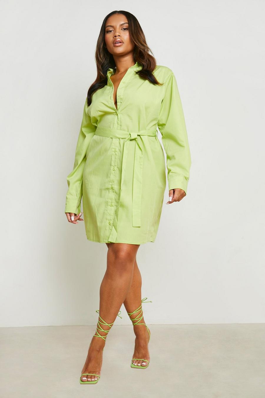 Grande taille - Robe chemise à nouer, Lime image number 1