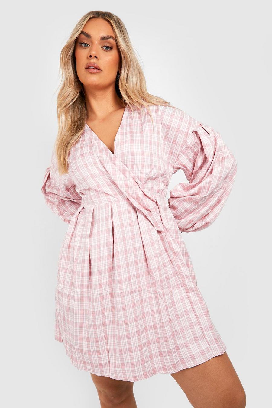 Pink Plus Flannel Wrap Smock Dress image number 1