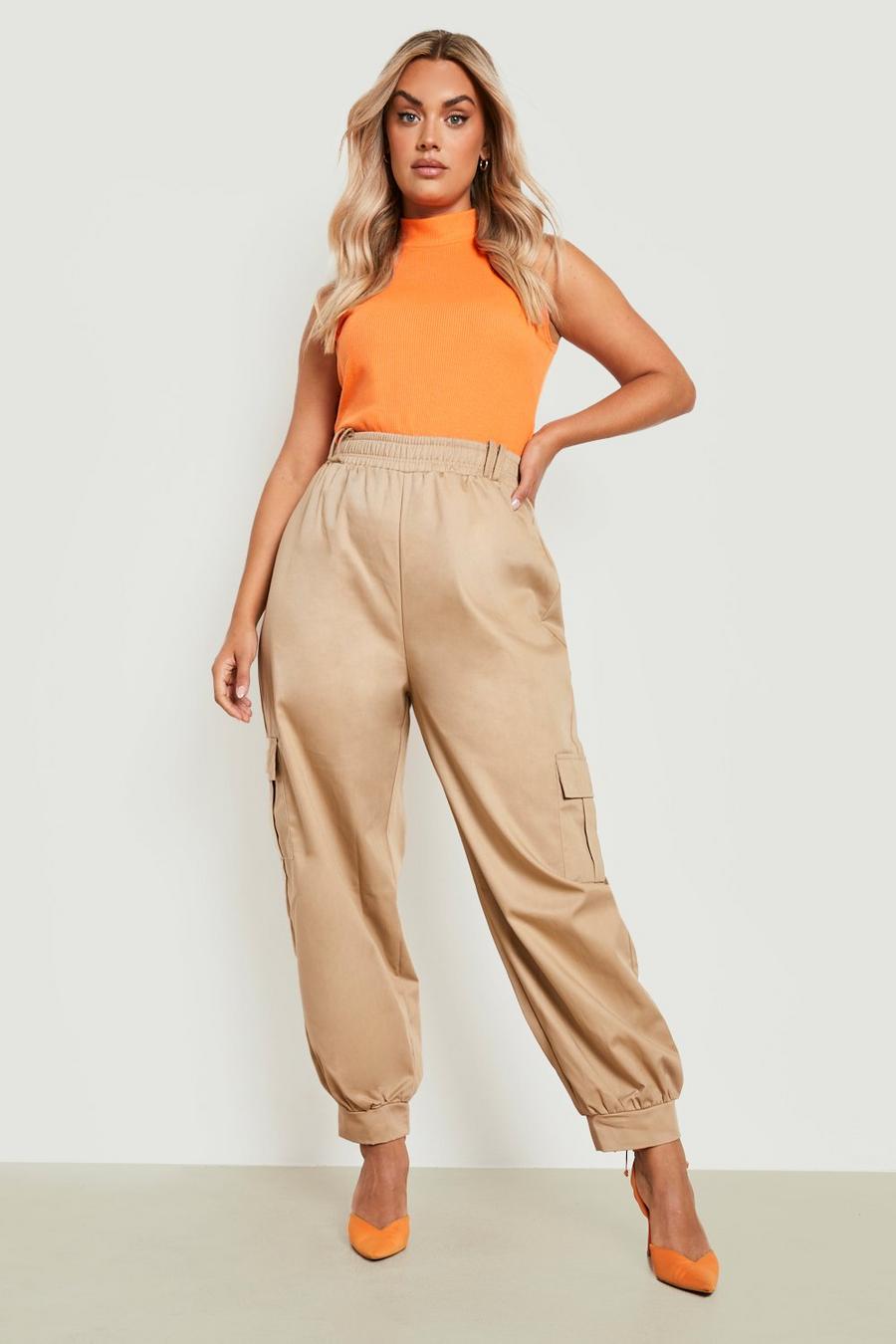 Stone beige Plus Pocket Detail Balloon Cargo Trousers  image number 1
