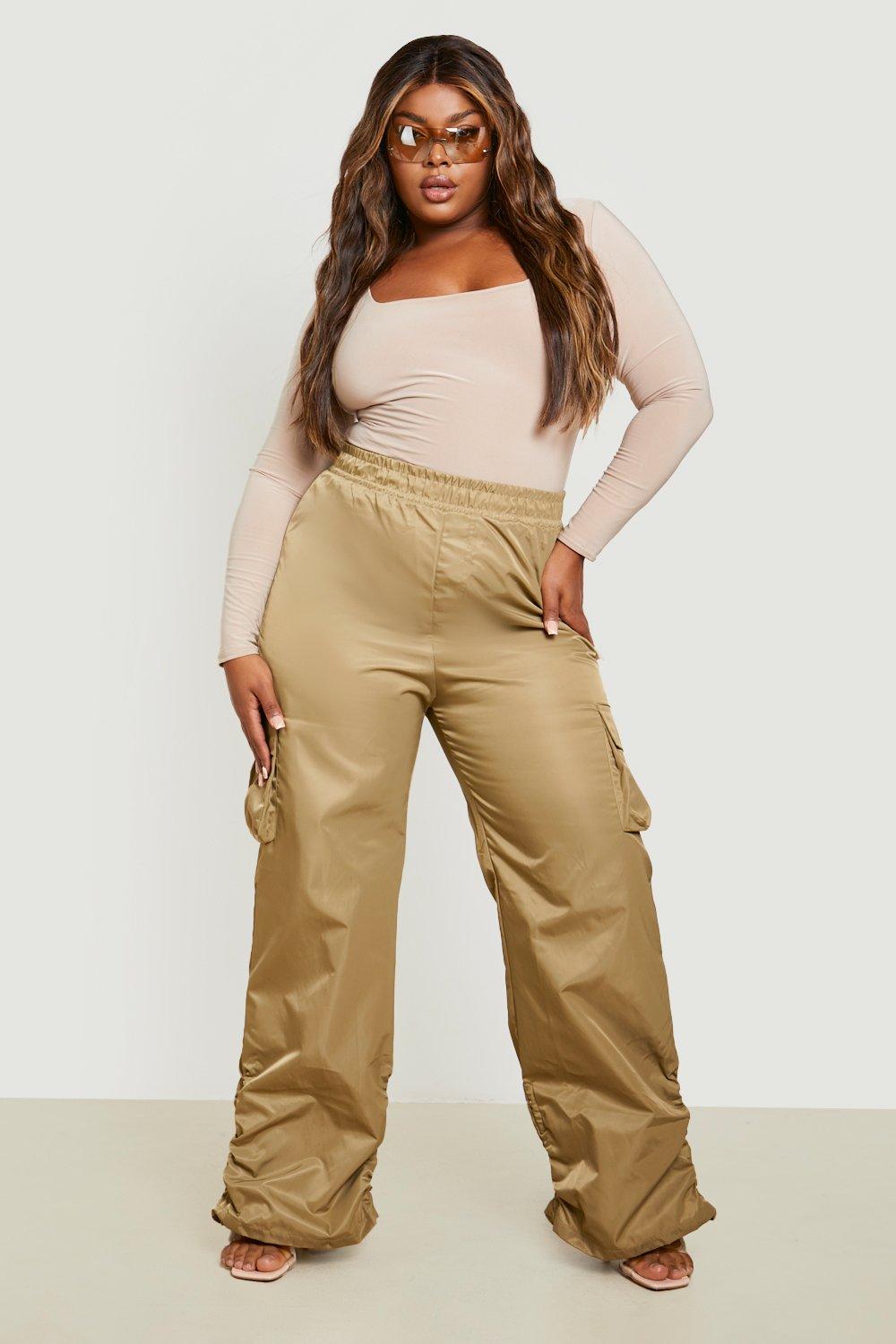 Plus Ruched Hem Pocket Wide Leg Cargo Trousers