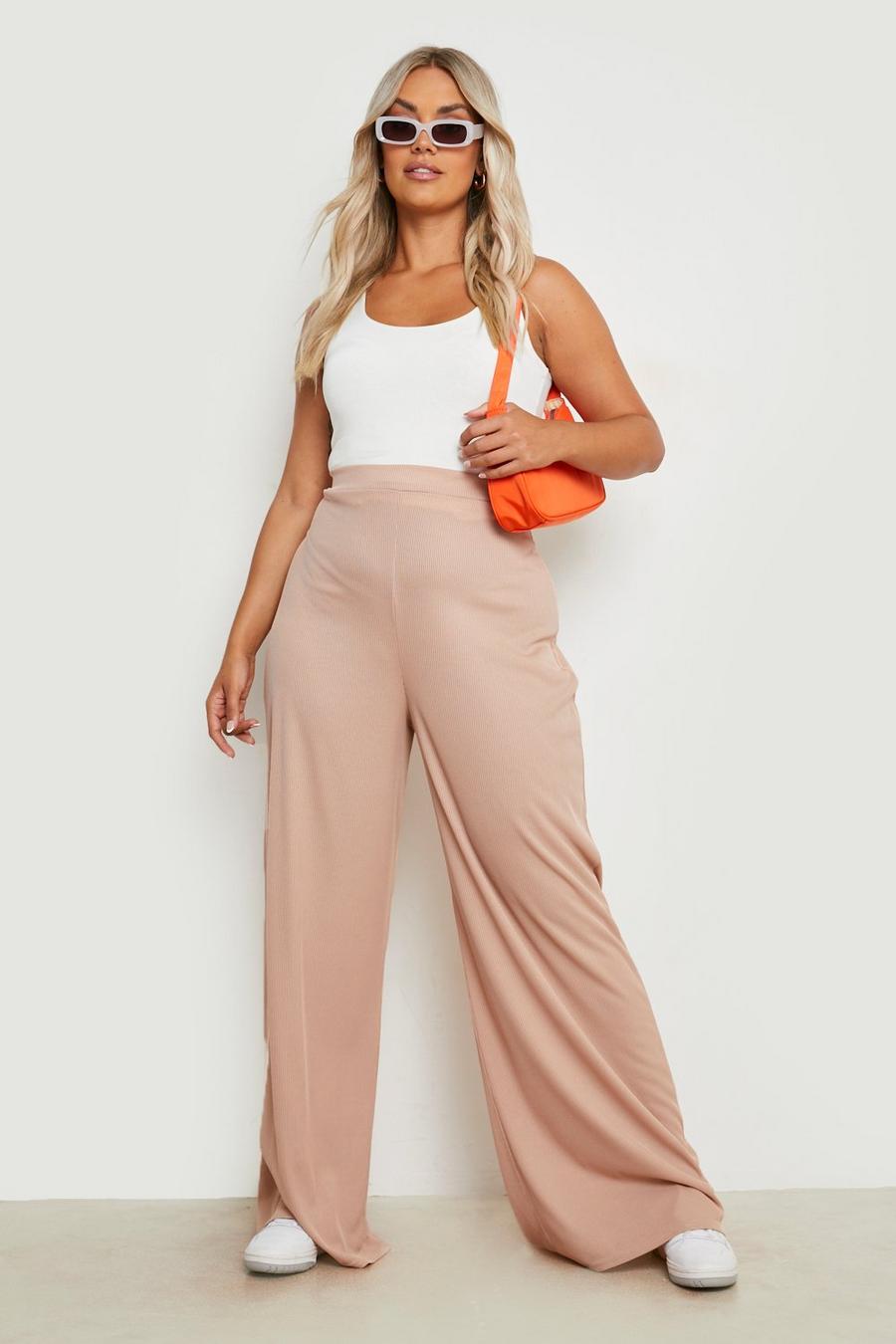 Stone Plus Wide Leg Ribbed Wide Leg Pants image number 1