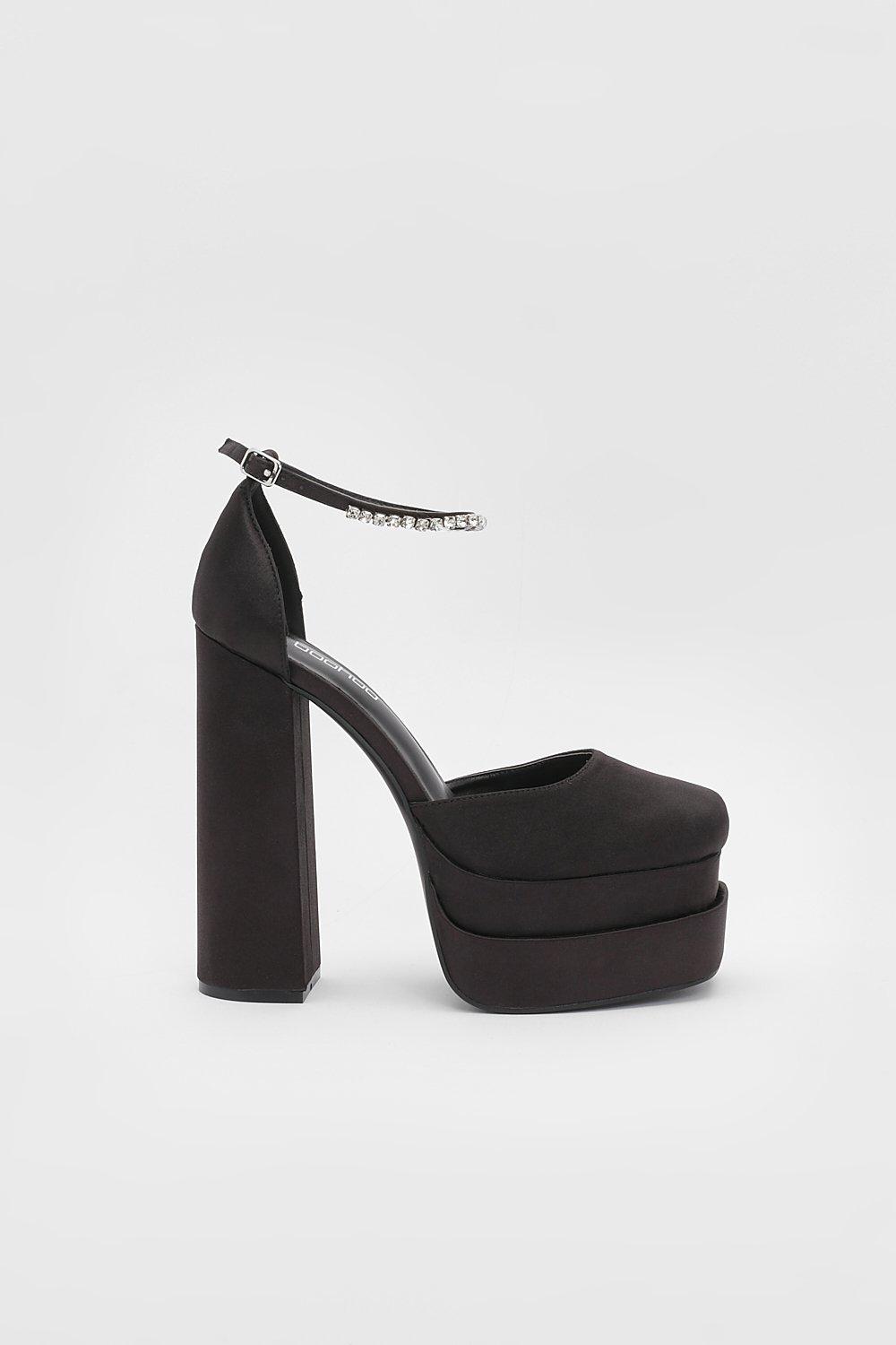 Plus Size Black Diamante Strap Sandals In Extra Wide Fit