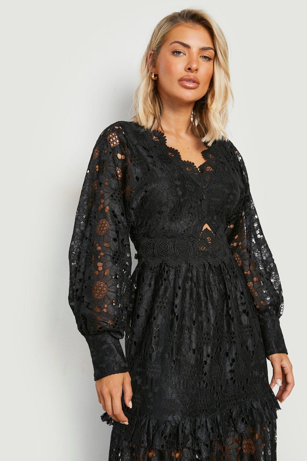 Boohoo embroidered mesh tiered best sale lace dress