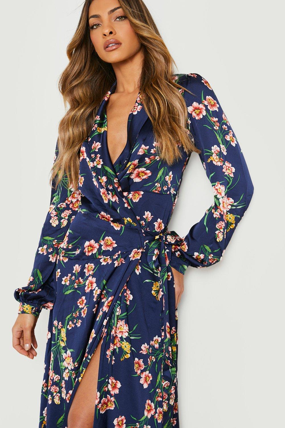 Boohoo navy cheap maxi dress