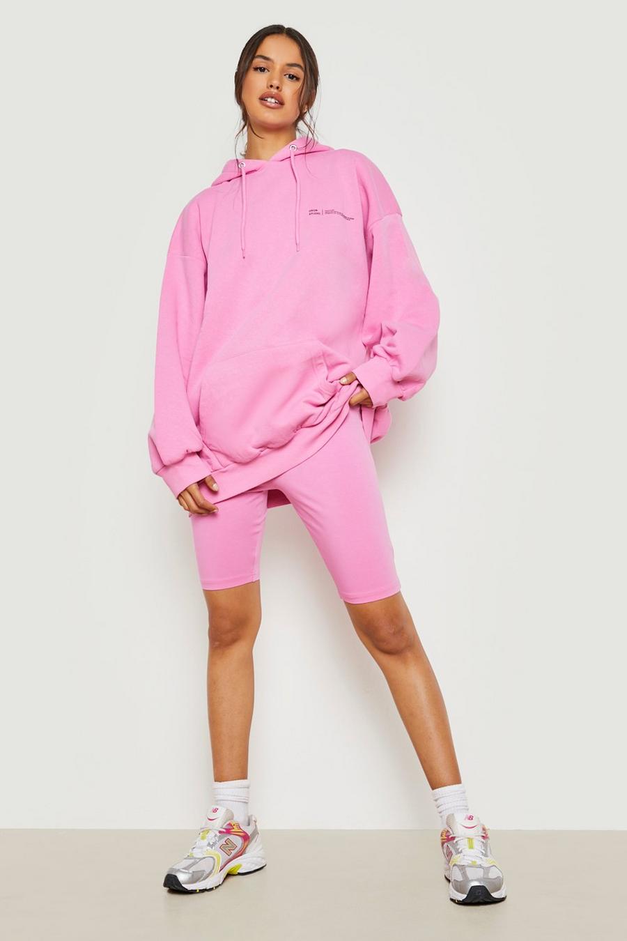 Pink Text Print Hoodie And Cycling Short Set image number 1