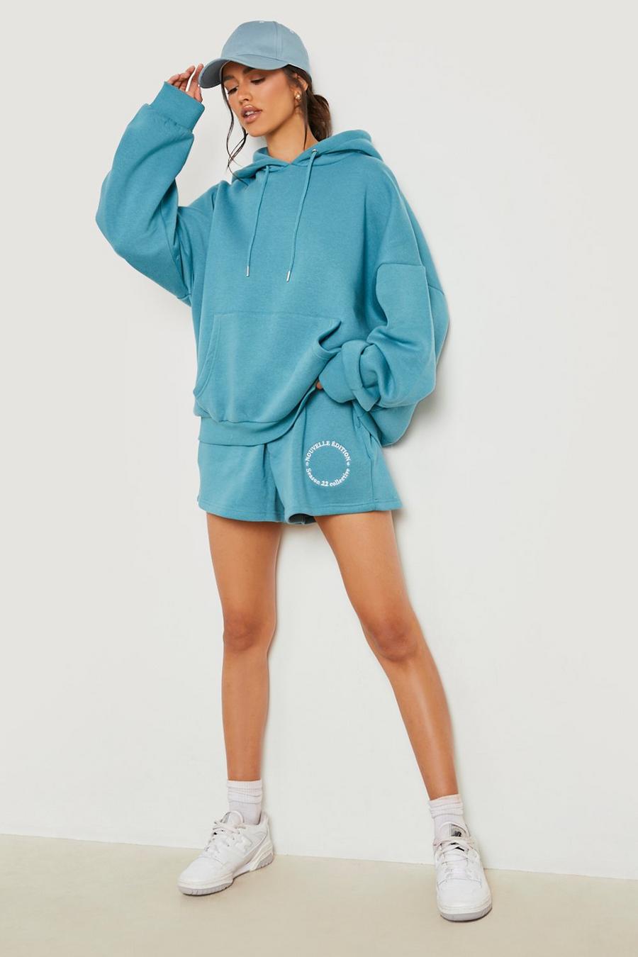 Blue Circle Back Embroidered Short Tracksuit 