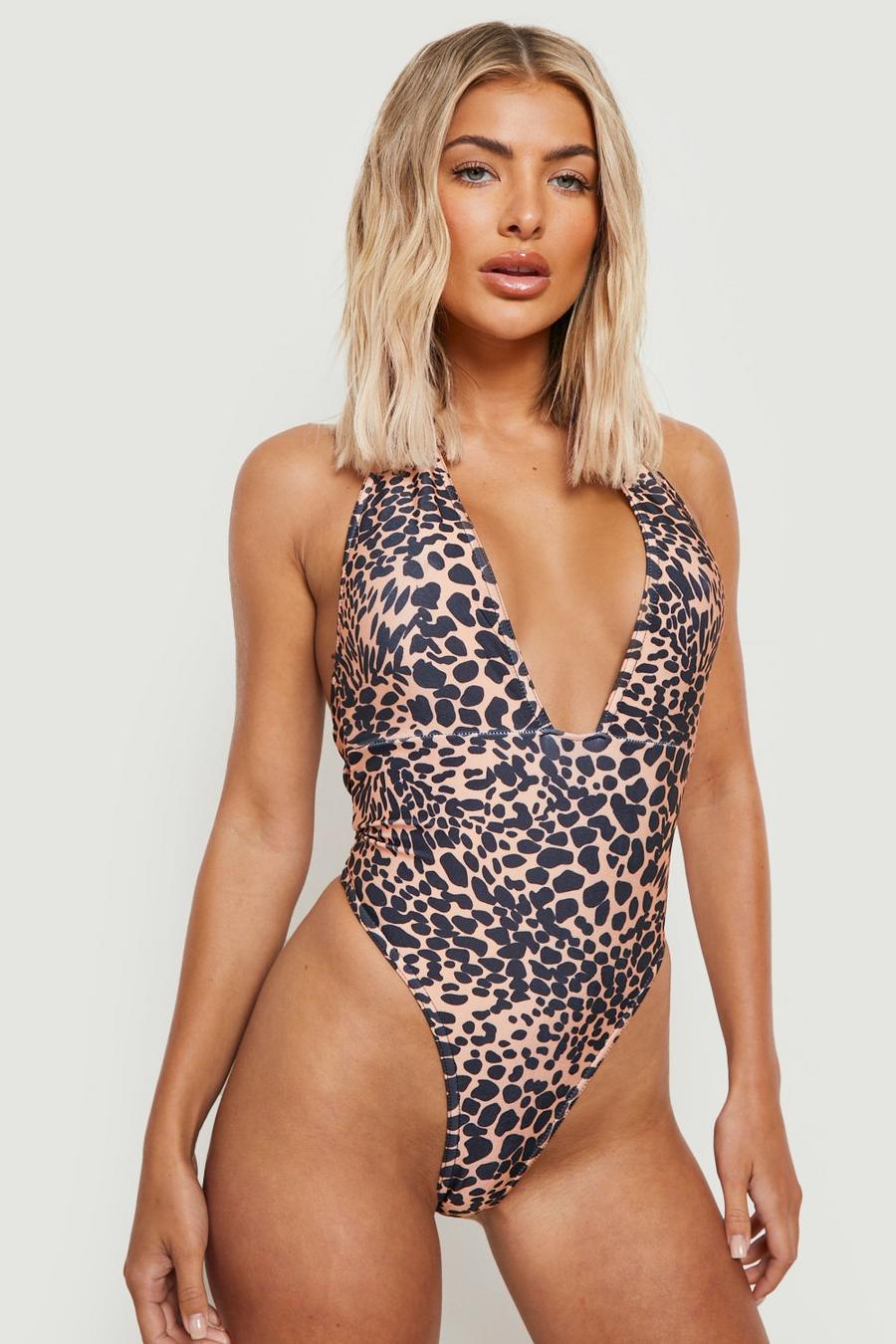 Brown Leopard Extreme Plunge Swimsuit image number 1