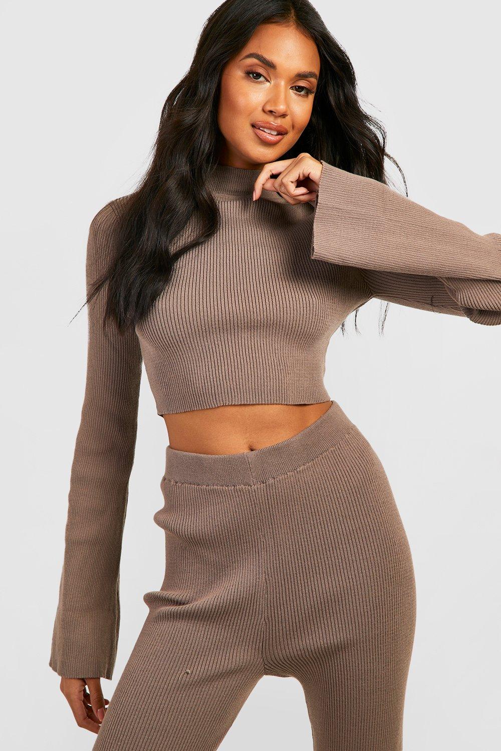 Premium Rib Flare Sleeve Cut Out Knitted Set