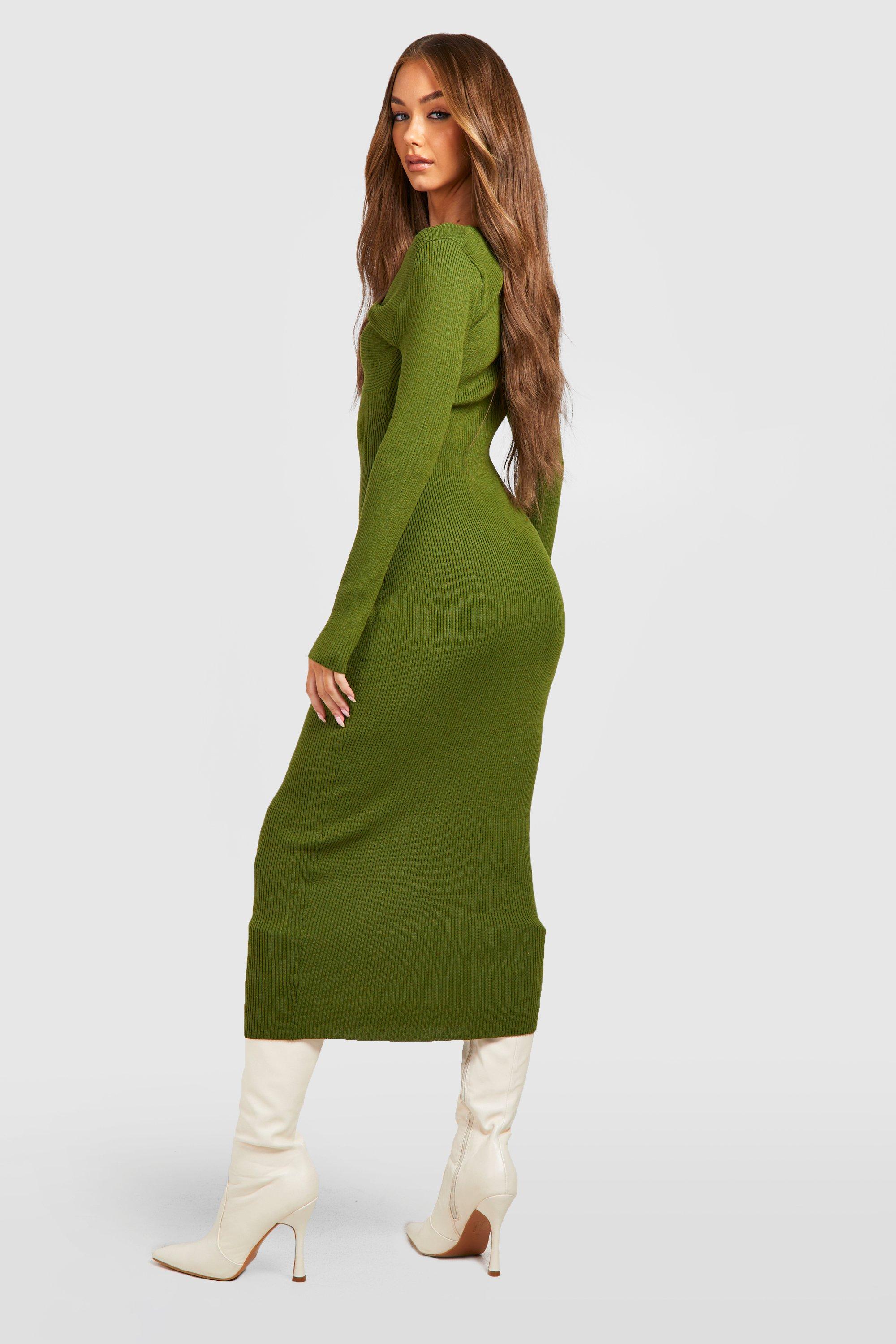 Premium Rib Knit Twist Front Midi Dress