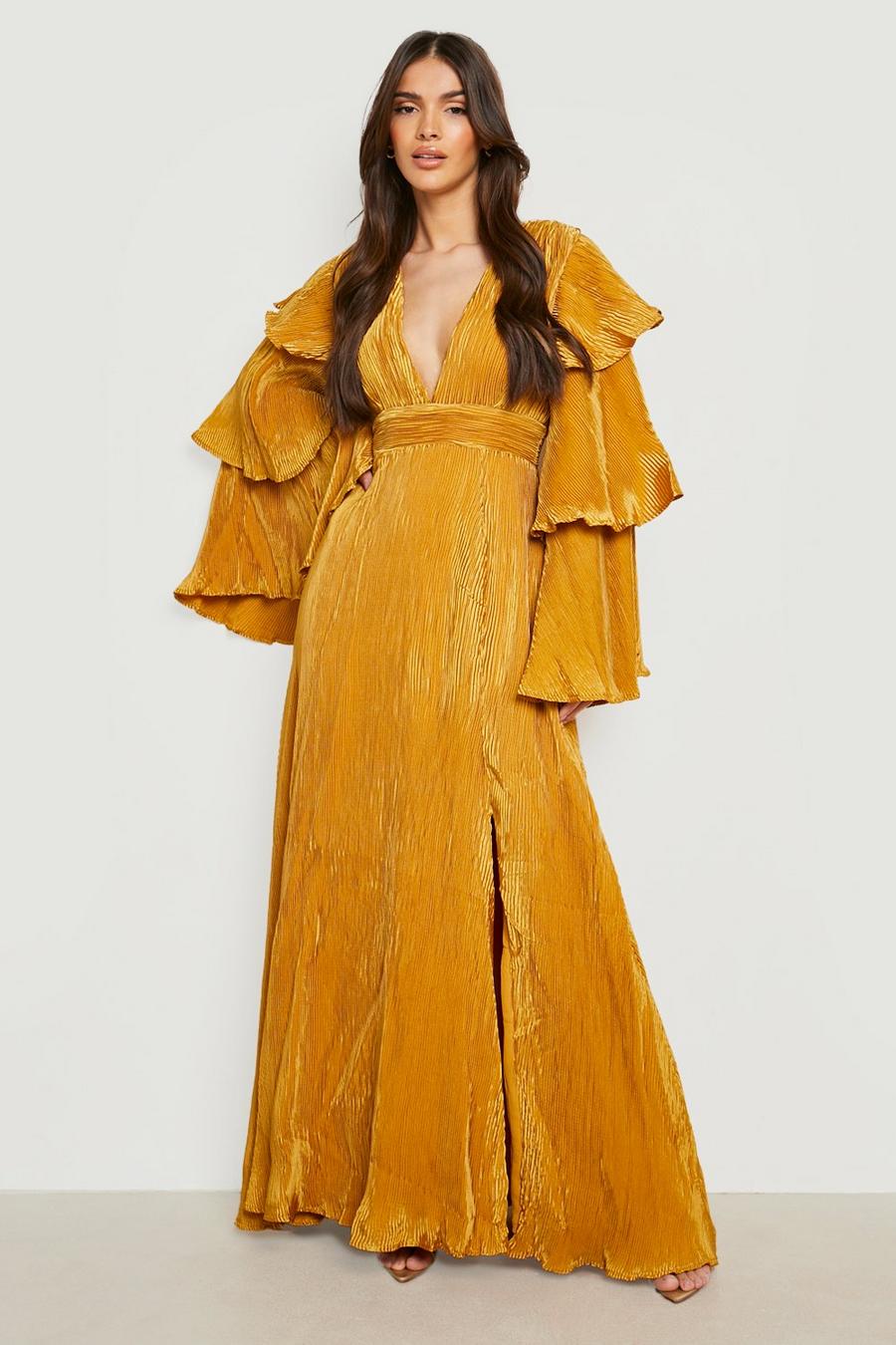Chartreuse Layered Ruffle Sleeve Maxi Dress image number 1
